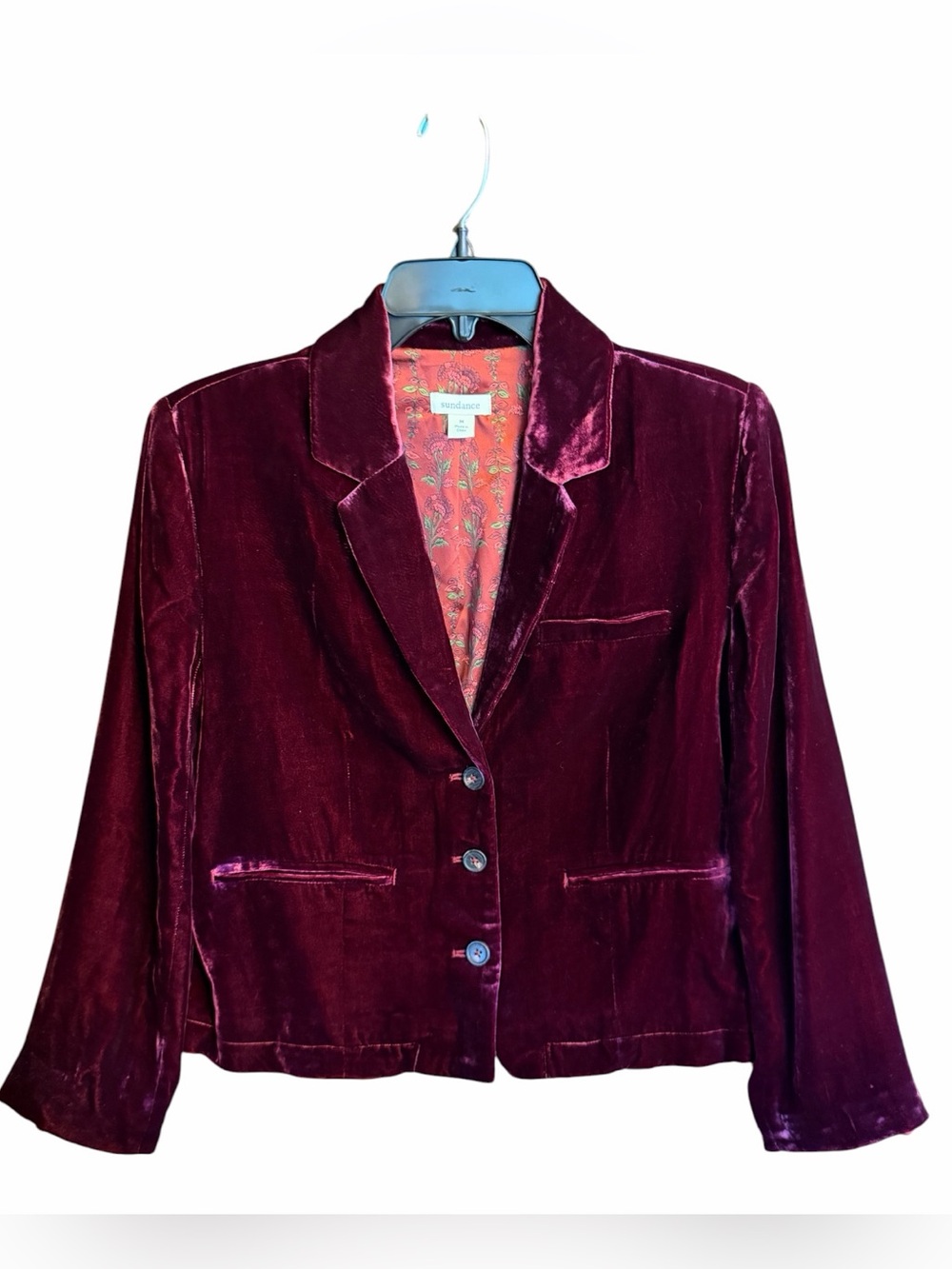 Sundance Crushed Velvet Velour Blazer Burgundy/Amethyst Size M - Picture 9 of 9